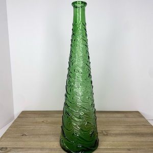 Vintage Empoli Italian Glass Green Wave Genie Bottle Decanter Only No Stopper
